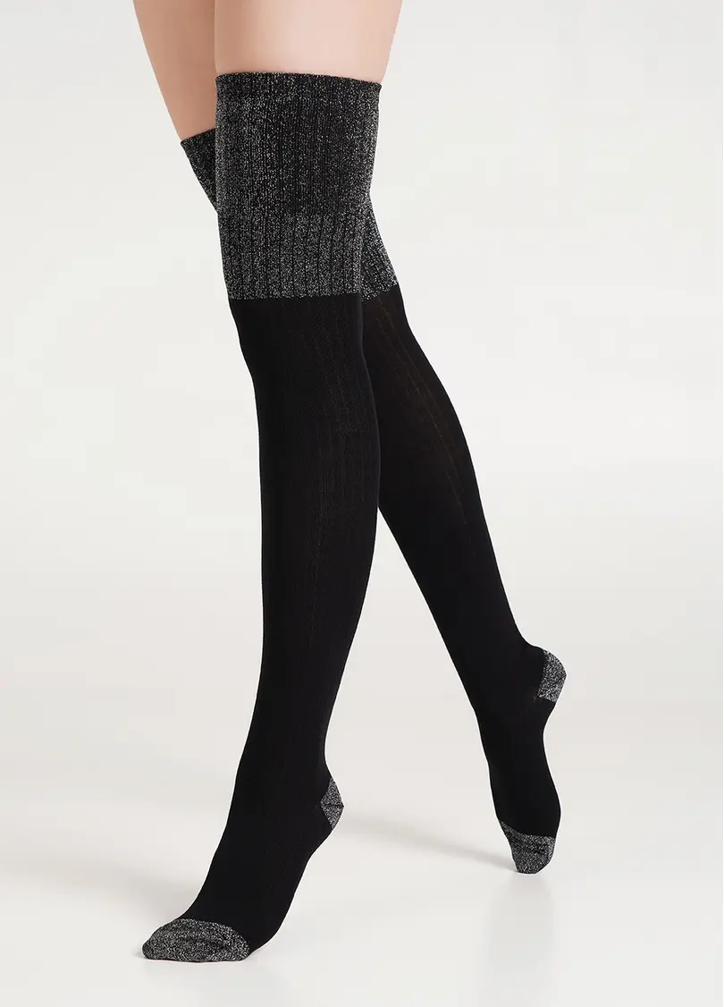 Гольфіни в рубчик з люрексом WB1 LUREX RIB STRONG 001 black/silver metallic (чорний)