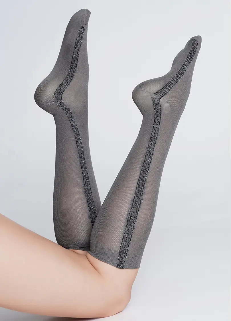 Гольфи з мікрофібри з блискучим орнаментом WG1 FASHION LUREX PA 001 grey/nero metallic (сірий/чорний)