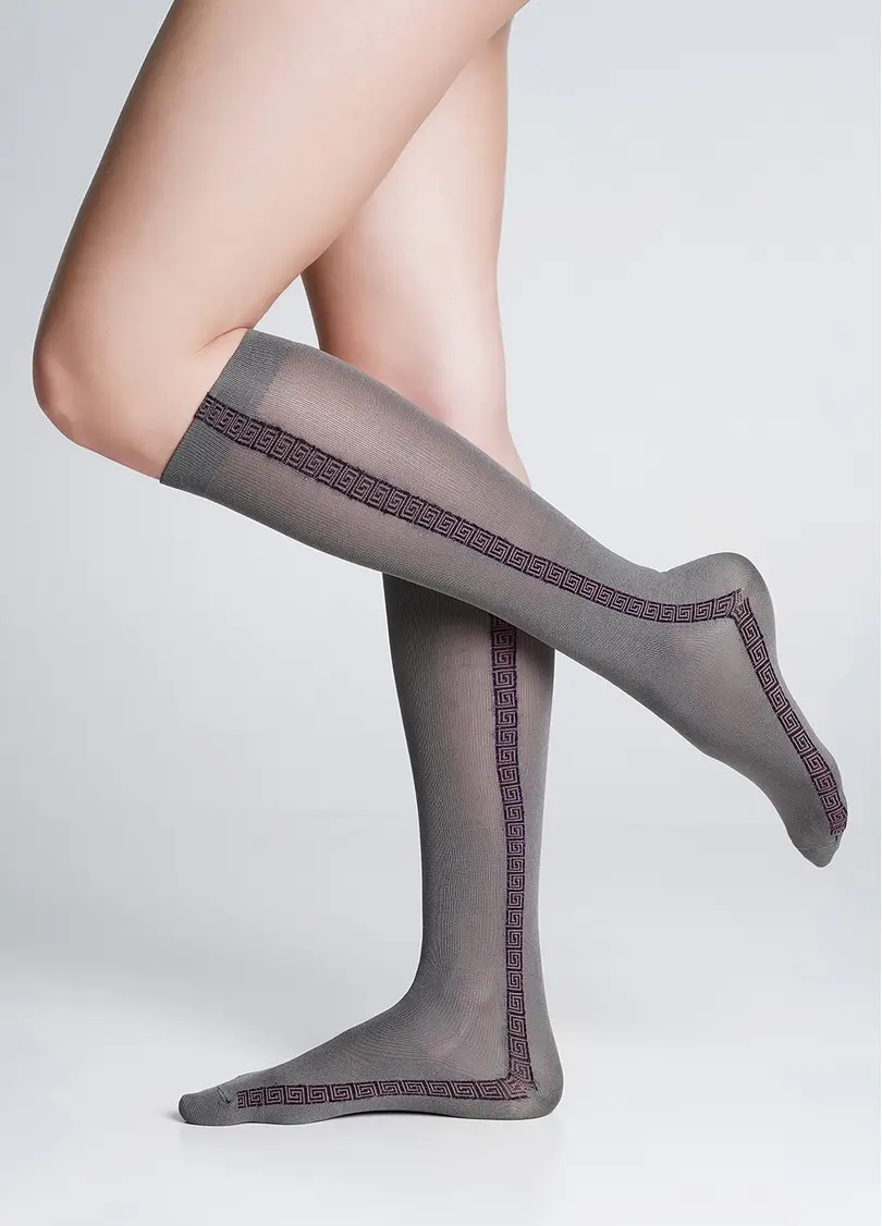 Гольфи з мікрофібри з блискучим орнаментом WG1 FASHION LUREX PA 001 grey/pink metallic (сірий/рожевий)