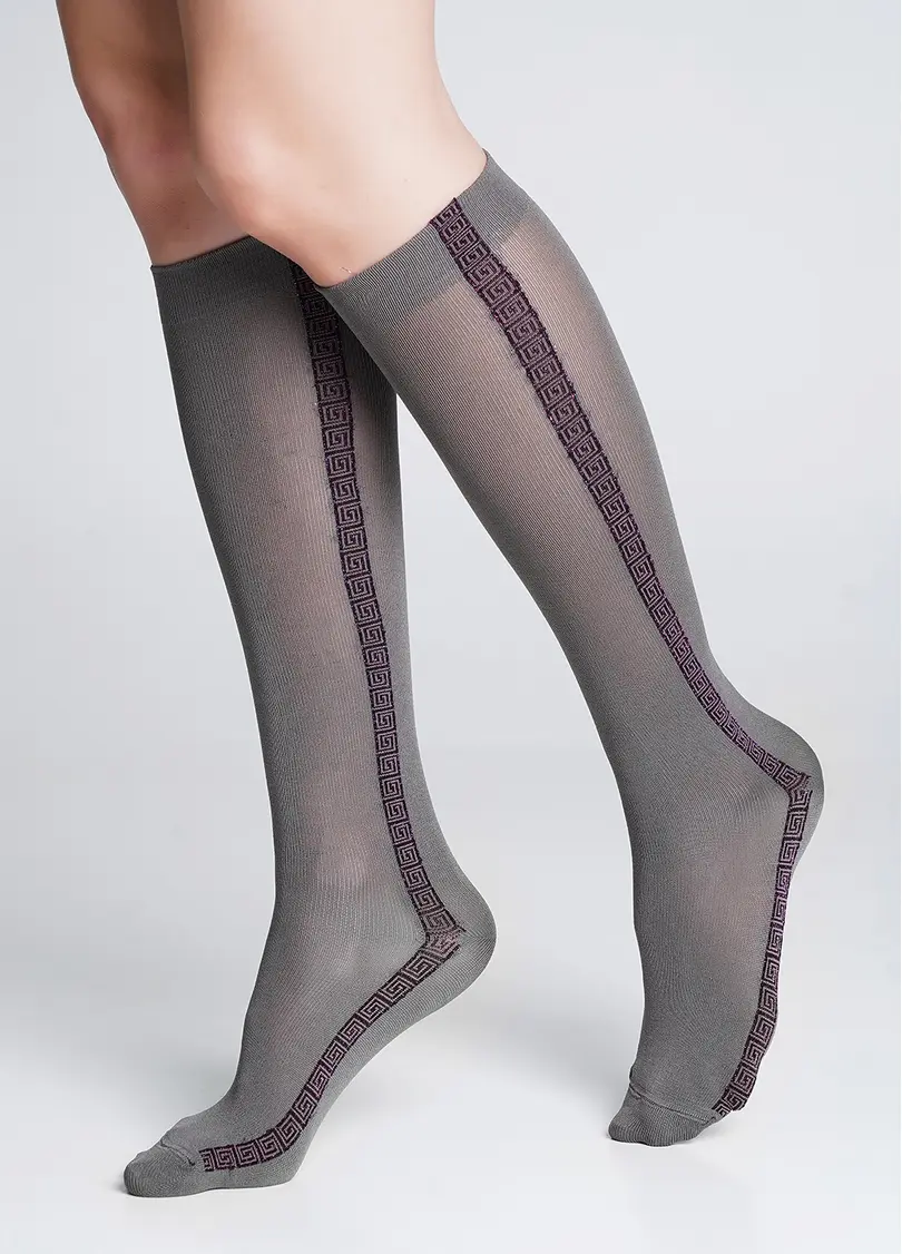 Гольфи з мікрофібри з блискучим орнаментом WG1 FASHION LUREX PA 001 grey/pink metallic (сірий/рожевий)