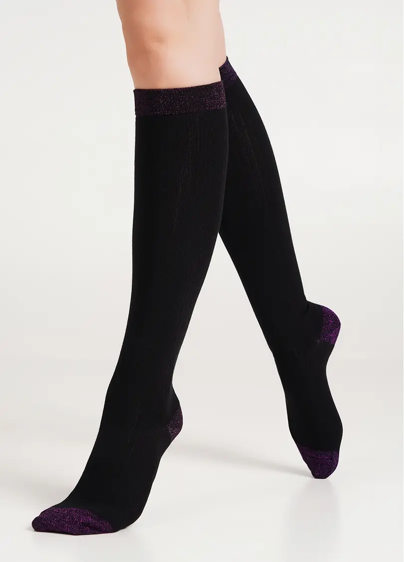 Гольфи в рубчик з люрексом WG1 LUREX RIB 001 black/shiny pink metallic (чорний)