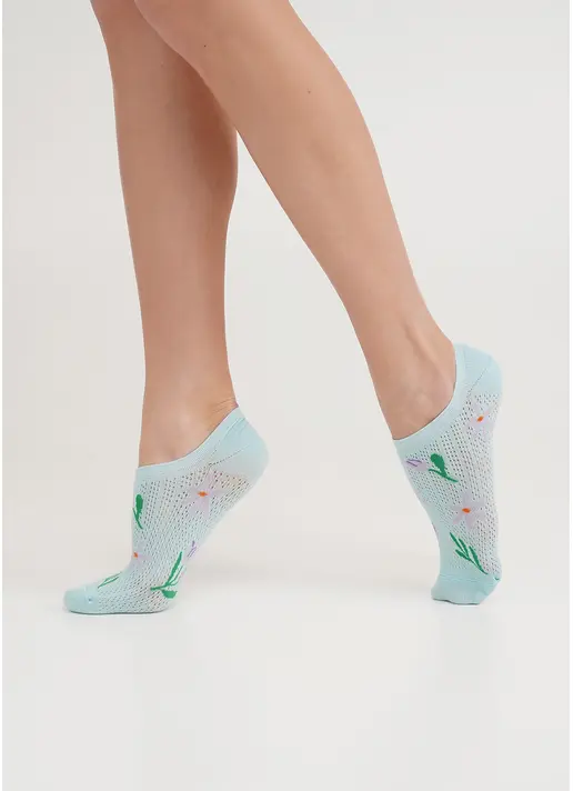 Короткі шкарпетки з бавовни з квітами WS1 AIR 009 blue glow (блакитний)