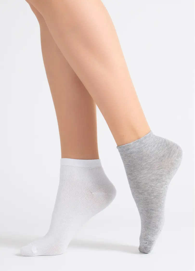 Жіночі бавовняні шкарпетки (2 пари) WS2 CLASSIC light grey melange/white (сірий/білий)