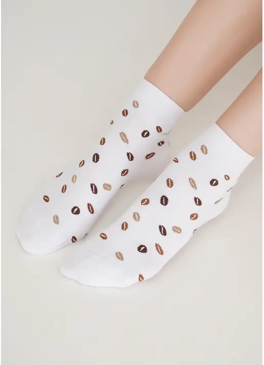 Шкарпетки з бавовни з малюнком кавових зерен WS2 COFFEE 002 white (білий)