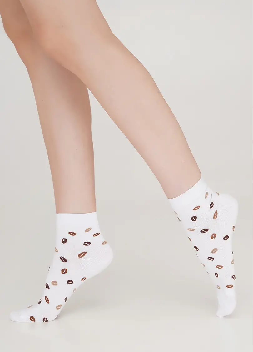 Шкарпетки з бавовни з малюнком кавових зерен WS2 COFFEE 002 white (білий)