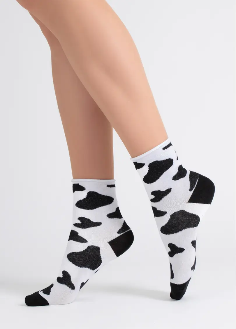 Шкарпетки з принтом корови WS2 FASHION 2505 black/white (чорний/білий)