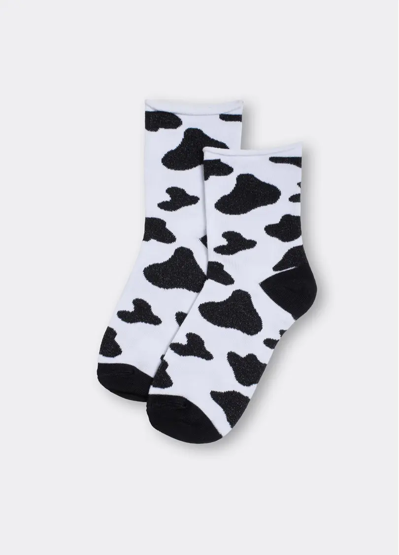 Шкарпетки з принтом корови WS2 FASHION 2505 black/white (чорний/білий)