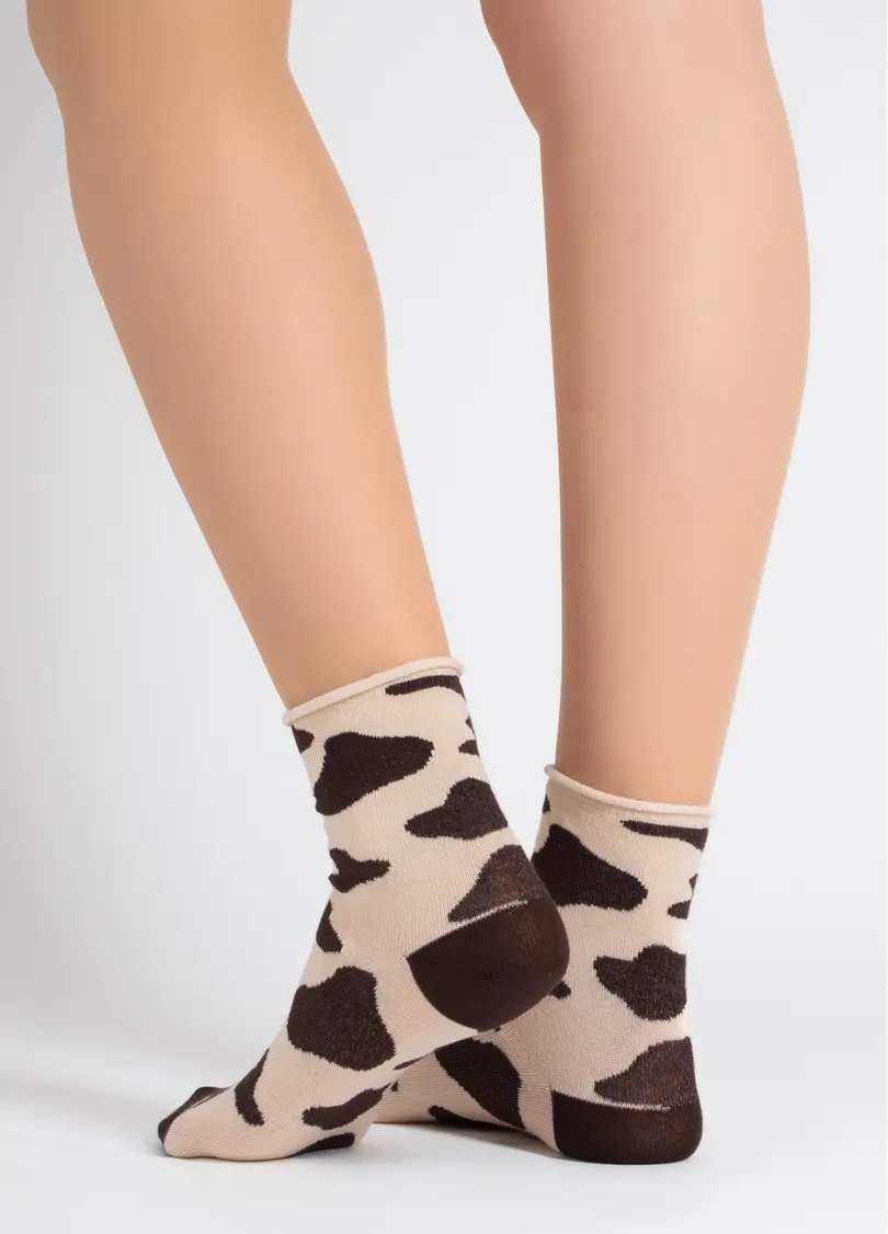 Шкарпетки з принтом корови WS2 FASHION 2505 sand (бежевий)