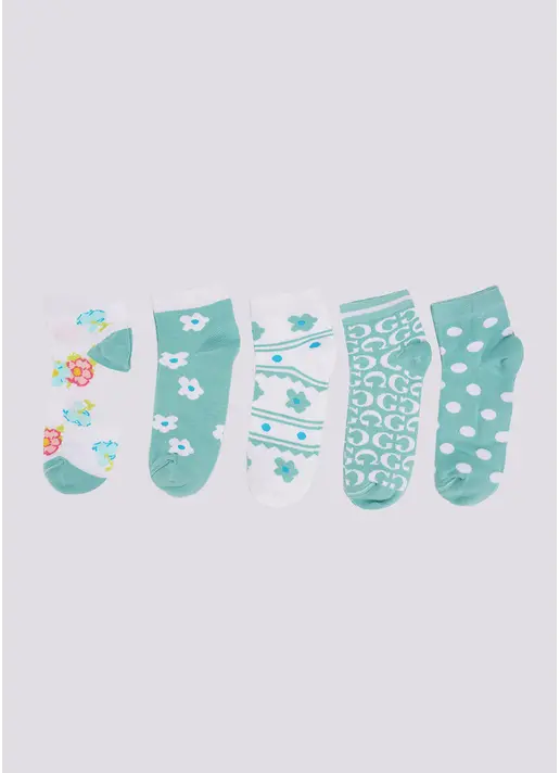 Шкарпетки з квітами набір з 5 пар WS2 SET 7 white/pastel turquoise (білий/зелений)