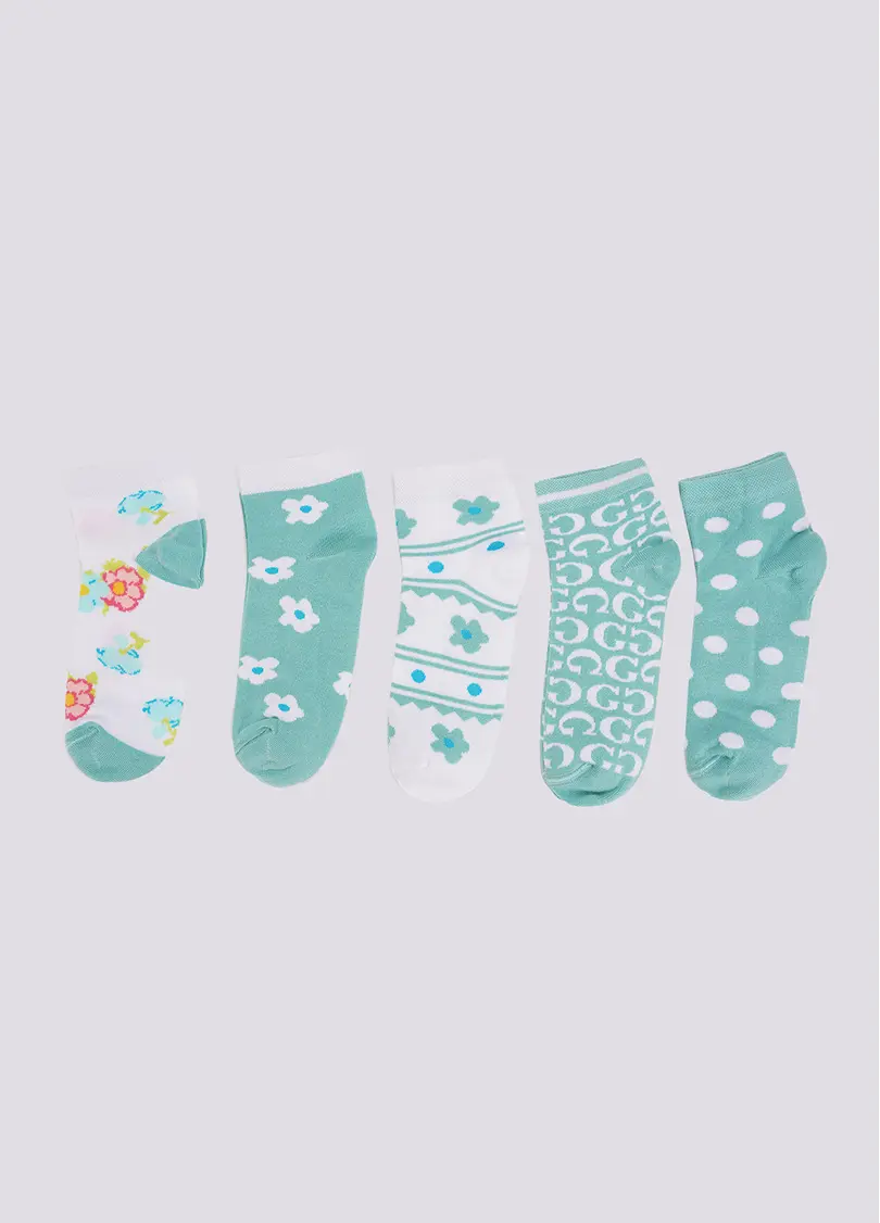 Шкарпетки з квітами набір з 5 пар WS2 SET 7 white/pastel turquoise (білий/зелений)