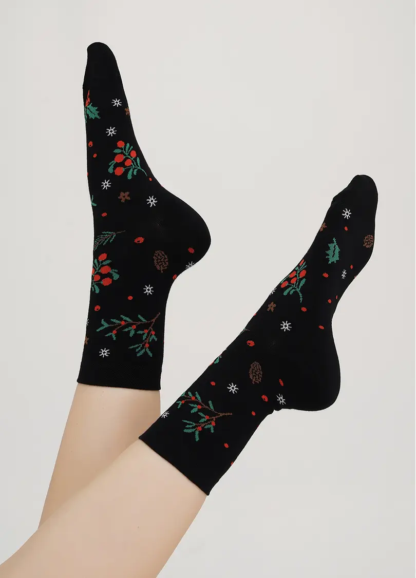 Шкарпетки з бавовни з малюнком WS3 AUTUMN 006 black (чорний)
