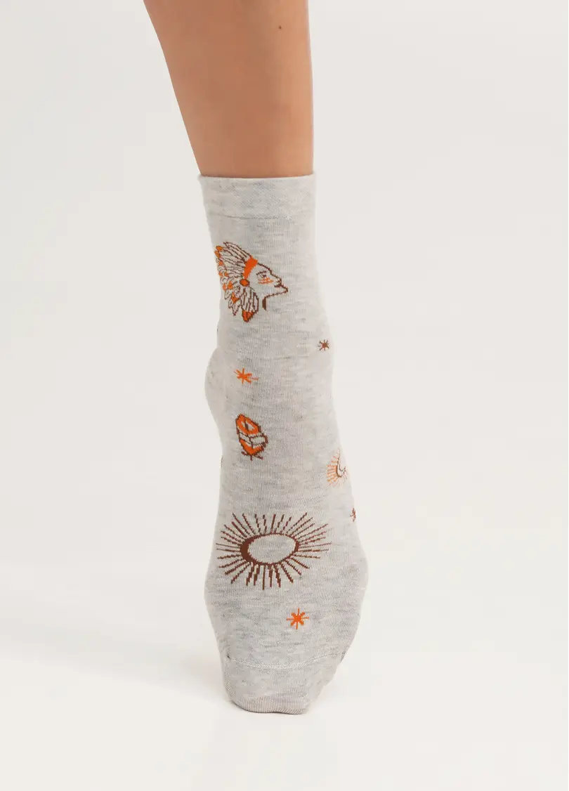 Шкарпетки високі в стилі бохо WS3 BOHO 003 silver melange (сірий)