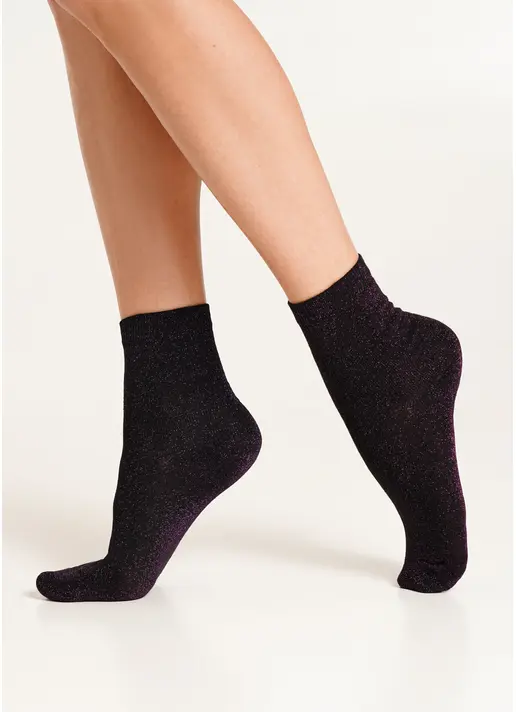 Блискучі шкарпетки з люрексом WS3 CLASSIC LUREX black/pink (чорний/рожевий)