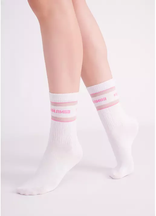 Шкарпетки з написом "Мрійлива" WS3 CRISTAL STRONG 004 white/rose (білий/рожевий)