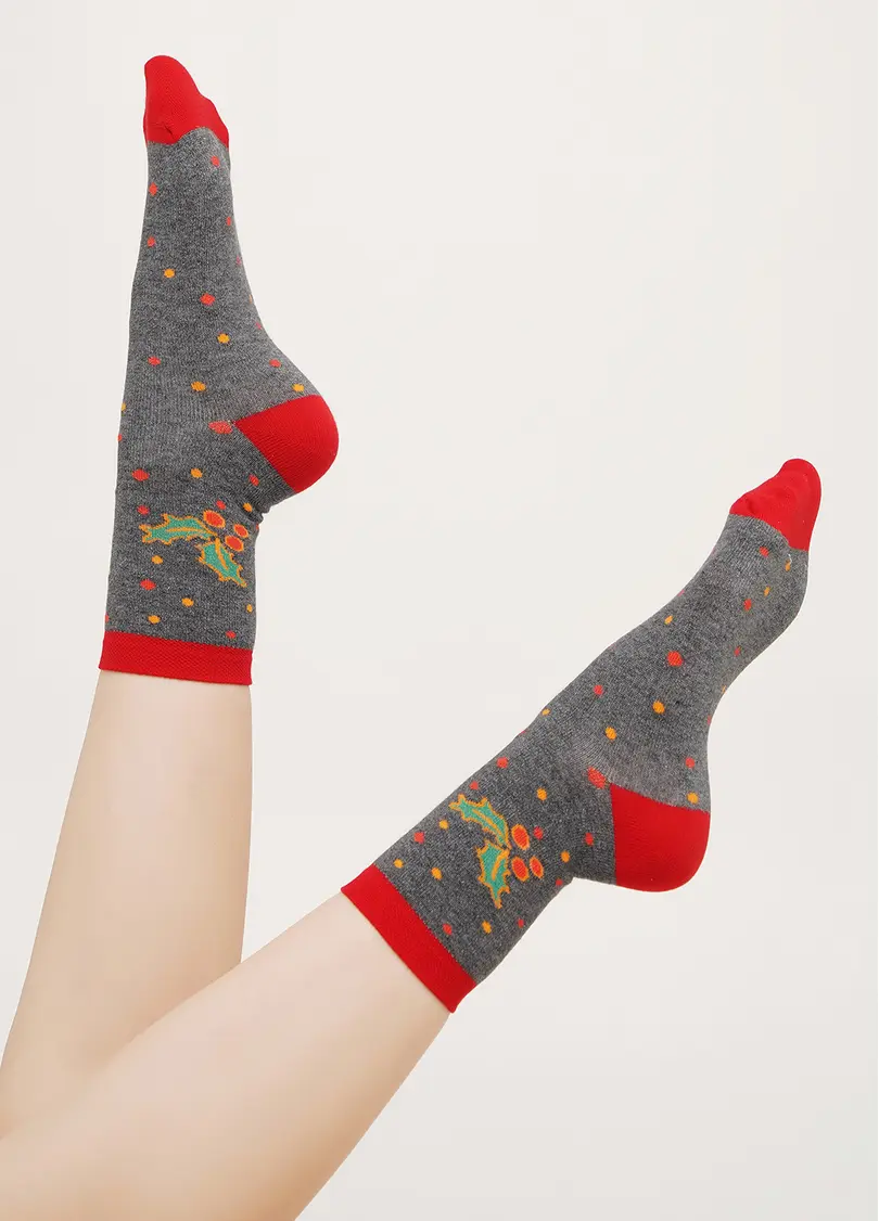 Новорічні шкарпетки жіночі з Санта Клаусом WS3 NEW YEAR 2109 dark grey melange (сірий)