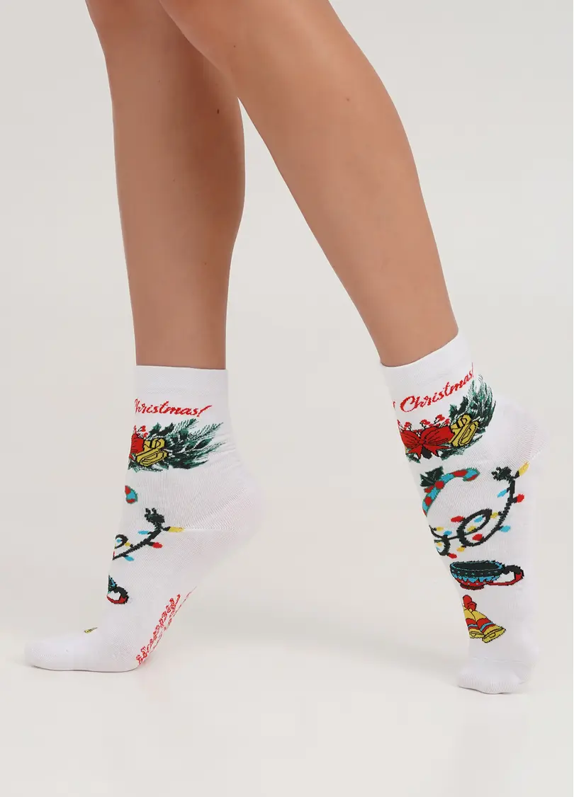 Шкарпетки з бавовни різдвяні WS3 NEW YEAR 2306 white (білий)