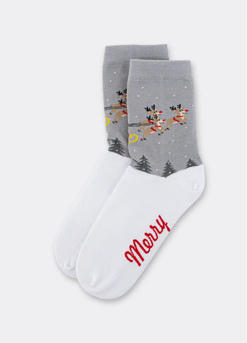 Шкарпетки новорічні WS3 NEW YEAR 2606 white/silver (білий/сірий)