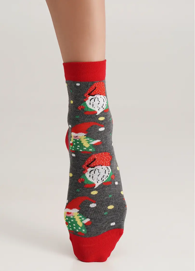 Шкарпетки з різдвяними гномами WS3 NEW YEAR (F) 2402 dark grey melange (сірий)