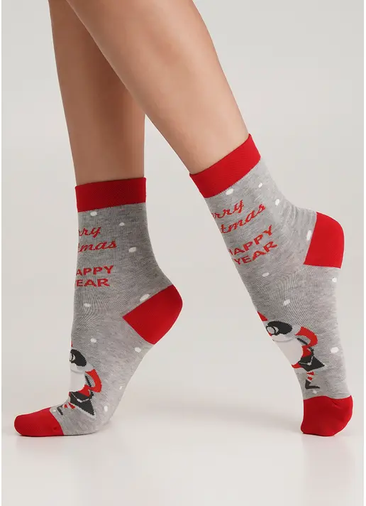 Шкарпетки з Санта Клаусом WS3 NEW YEAR (F) 2404 light grey melange (сірий)
