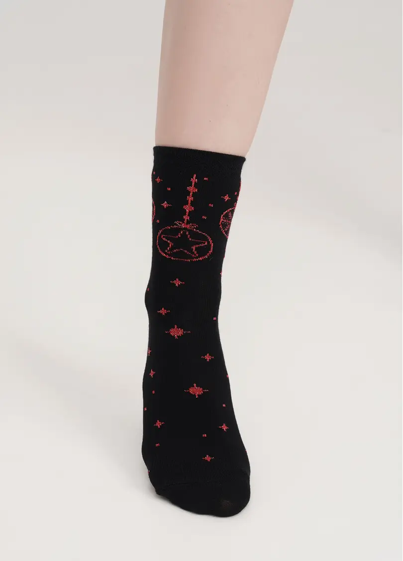 Шкарпетки з блискучим новорічним візерунком WS3 NEW YEAR LUREX 2301 black/red (чорний/червоний)