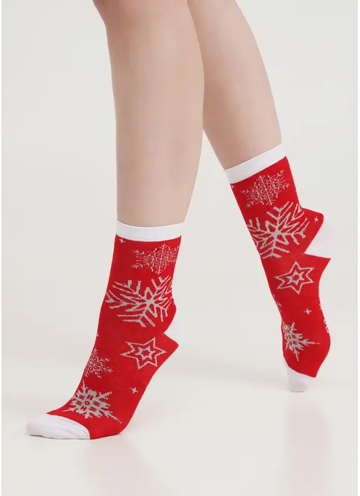Шкарпетки з блискучими сніжинками WS3 NEW YEAR LUREX 2302 red (червоний)