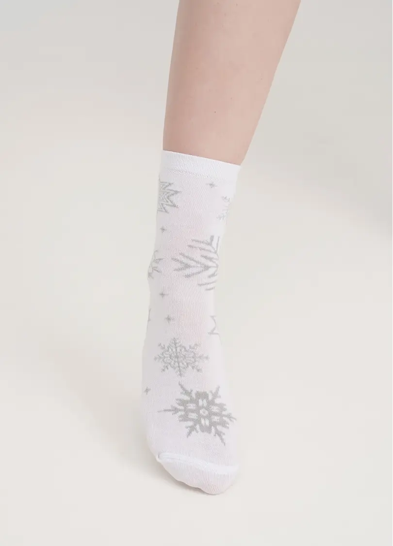 Шкарпетки з блискучими сніжинками WS3 NEW YEAR LUREX 2302 white (білий)
