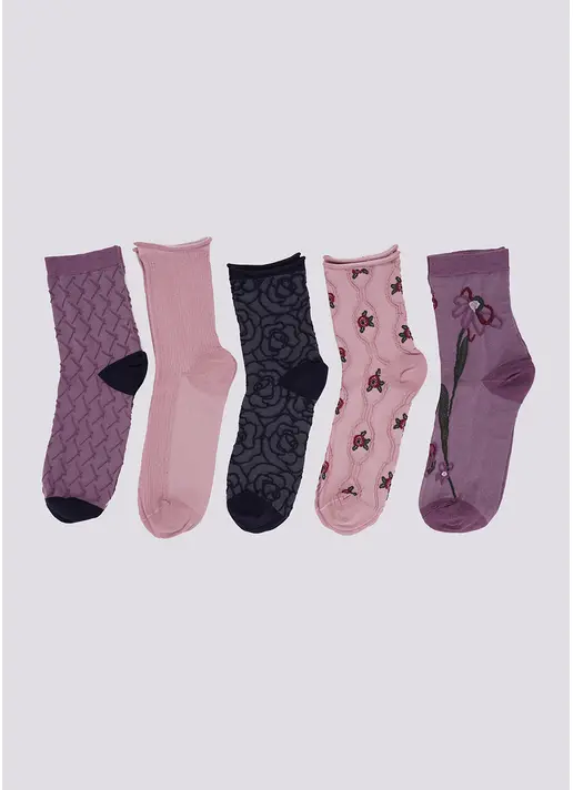 Високі шкарпетки у квіти набір з 5 пар WS3 SET 10 zephyr/grape/navy (рожевий/синій)