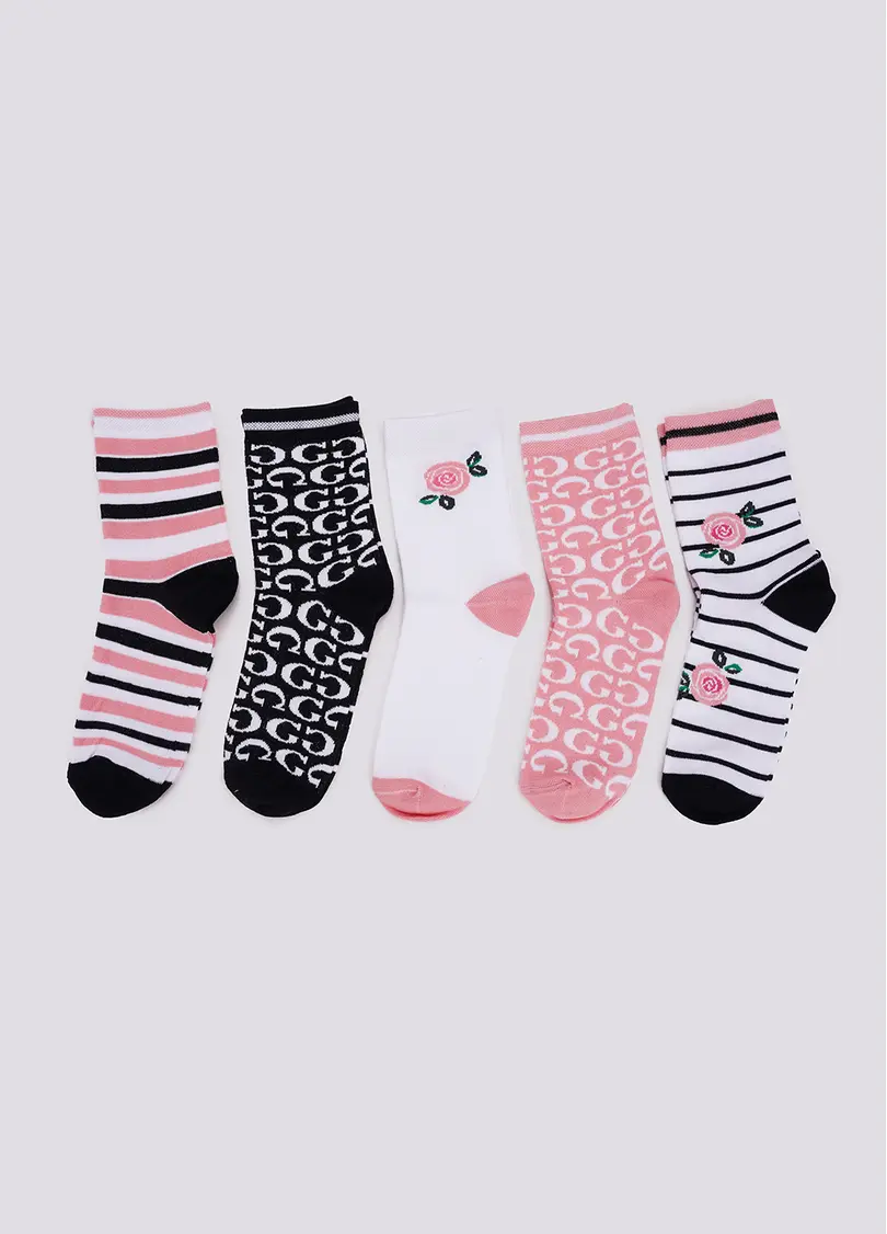 Високі шкарпетки у рози і смуги набір з 5 пар WS3 SET 8 black/white/geranium (чорний/білий/рожевий)