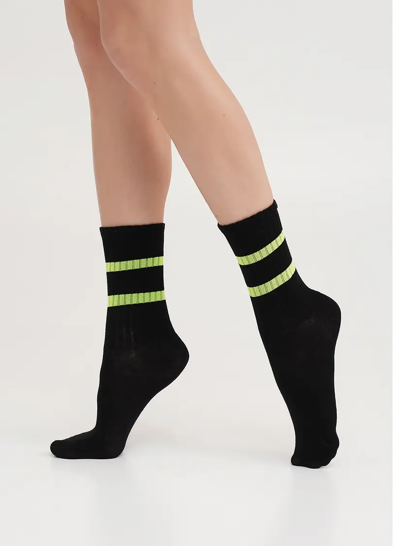 Жіночі високі шкарпетки WS3 SOFT NEON 002 black/yellow (чорний/жовтий)