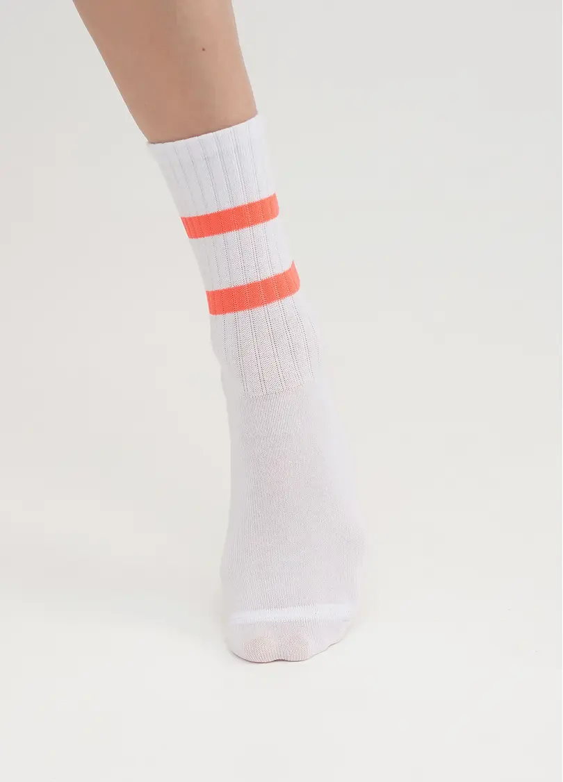 Жіночі високі шкарпетки WS3 SOFT NEON 002 white/orange (білий/помаранчевий)