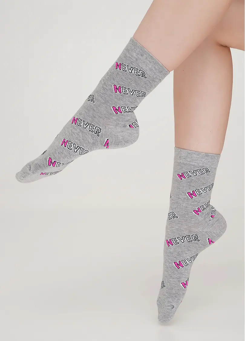 Жіночі шкарпетки в написи NEVER WS3 TEXT 002 light grey melange (сірий меланж)