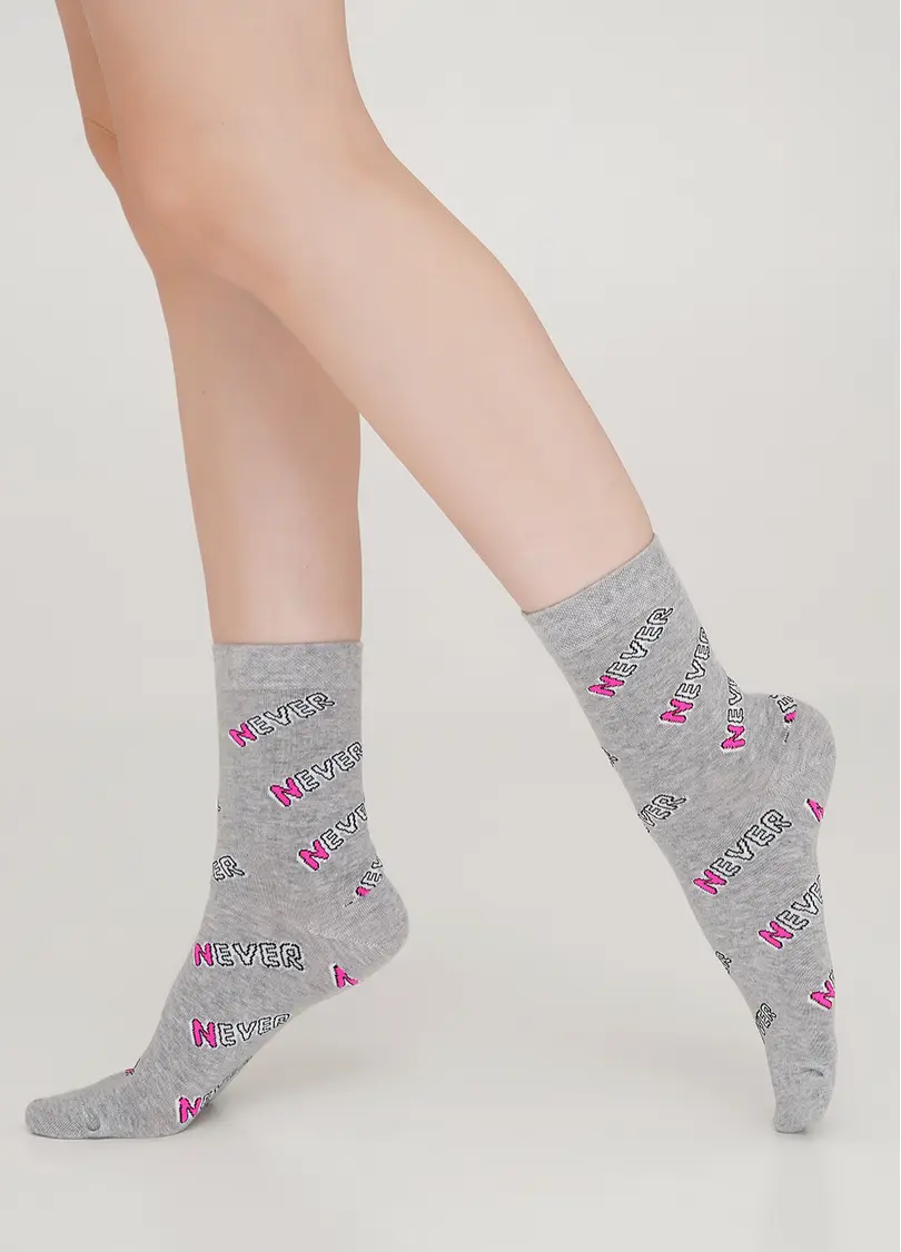 Жіночі шкарпетки в написи NEVER WS3 TEXT 002 light grey melange (сірий меланж)