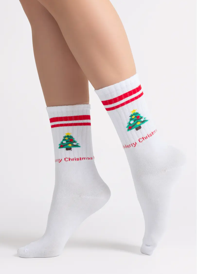 Новорічні шкарпетки в рубчик WS4 NEW YEAR STRONG 2602 white/red (білий/червоний)