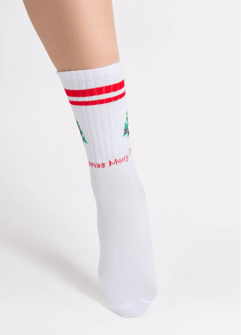Новорічні шкарпетки в рубчик WS4 NEW YEAR STRONG 2602 white/red (білий/червоний)