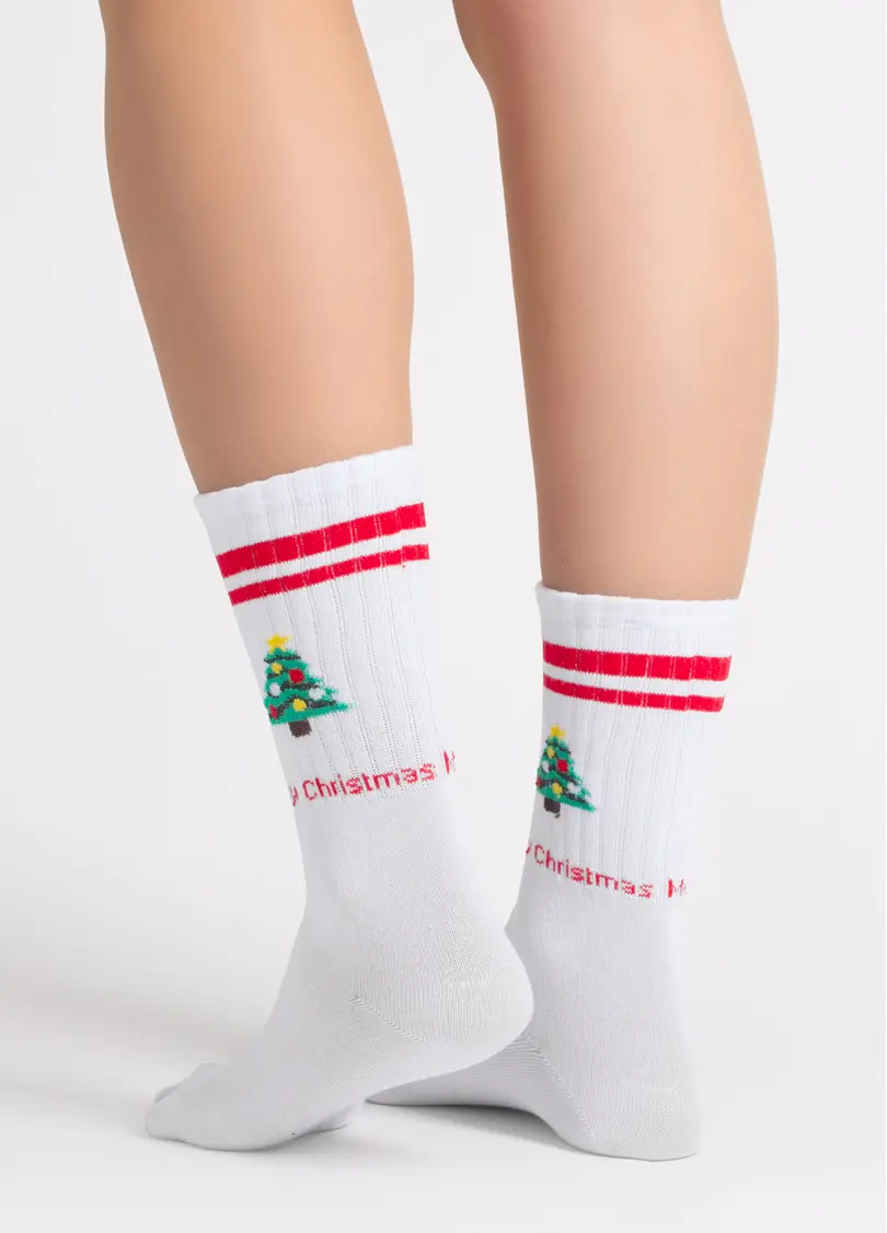 Новорічні шкарпетки в рубчик WS4 NEW YEAR STRONG 2602 white/red (білий/червоний)