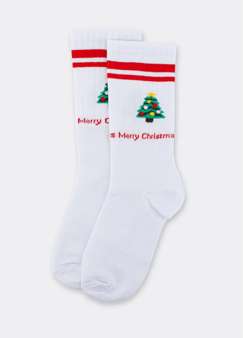 Новорічні шкарпетки в рубчик WS4 NEW YEAR STRONG 2602 white/red (білий/червоний)