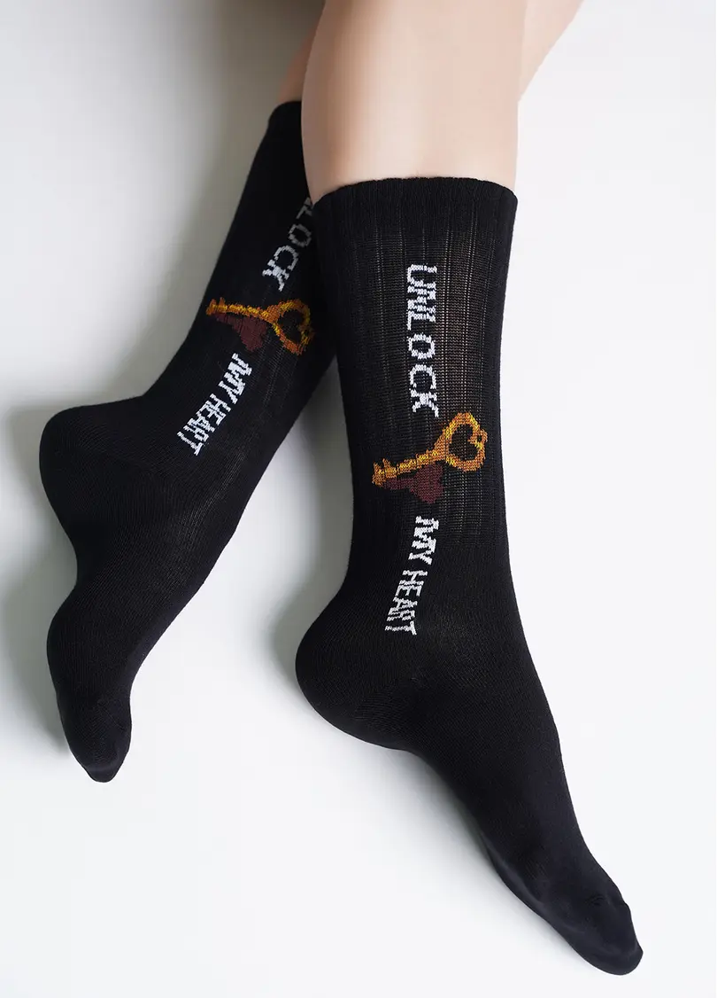 Високі шкарпетки з написом WS4 STRONG VALENTINE 004 black (чорний)