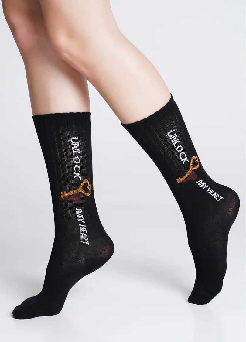 Високі шкарпетки з написом WS4 STRONG VALENTINE 004 black (чорний)