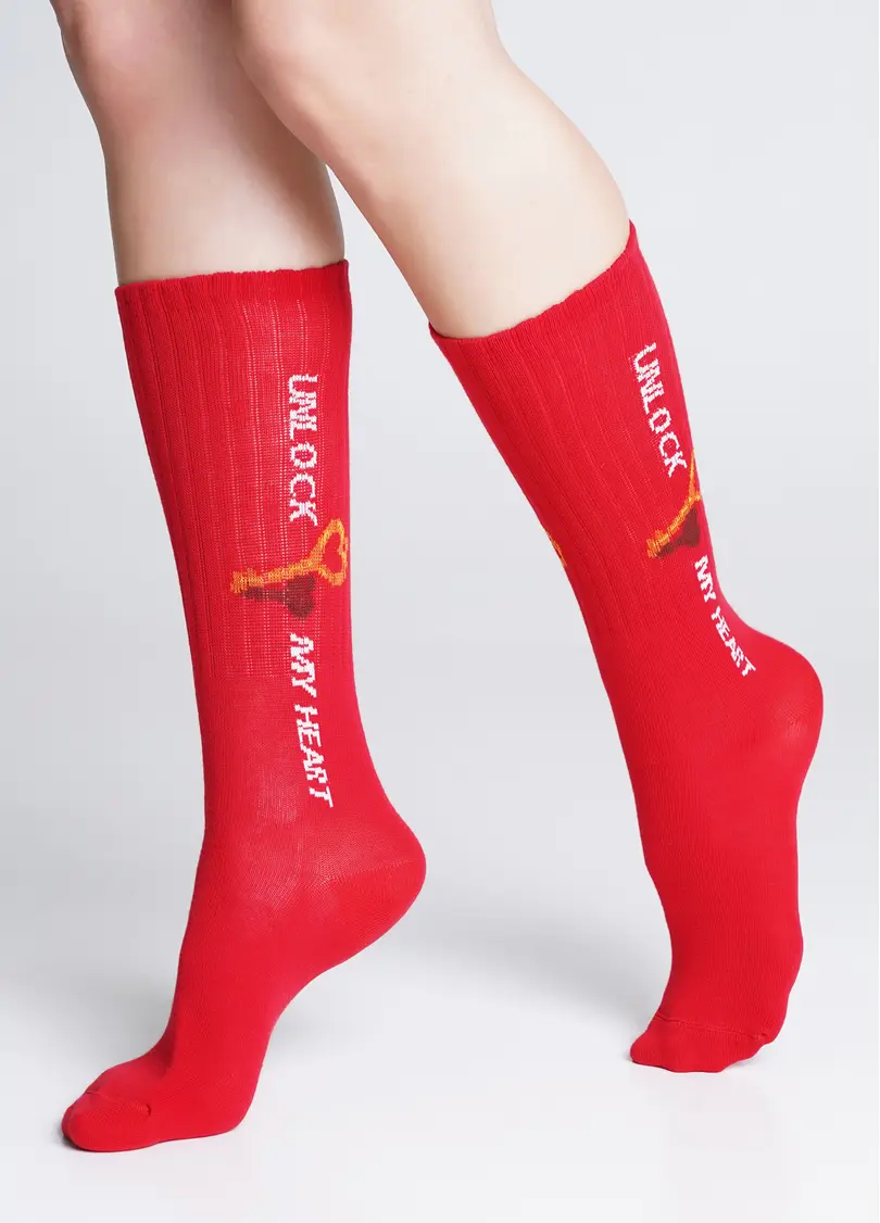 Високі шкарпетки з написом WS4 STRONG VALENTINE 004 red (червоний)