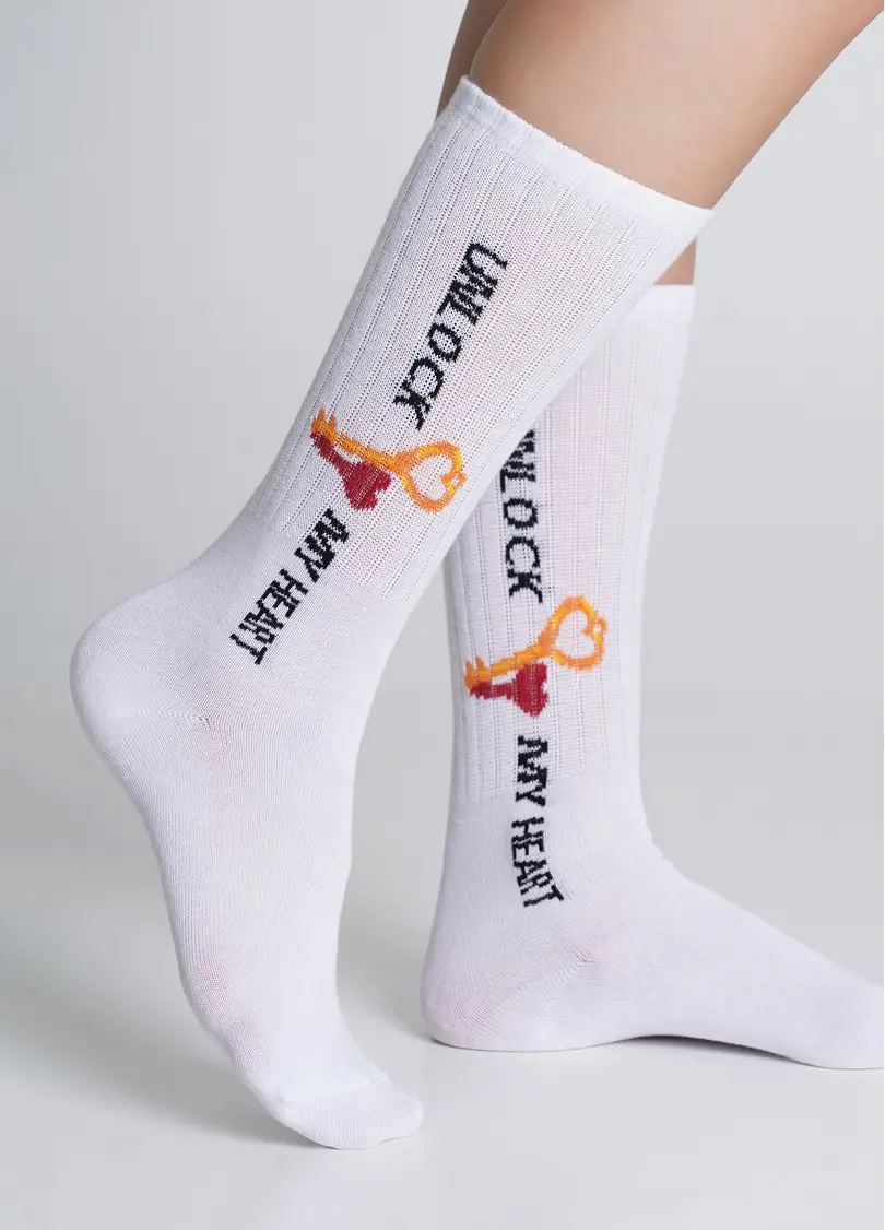 Високі шкарпетки з написом WS4 STRONG VALENTINE 004 white (білий)