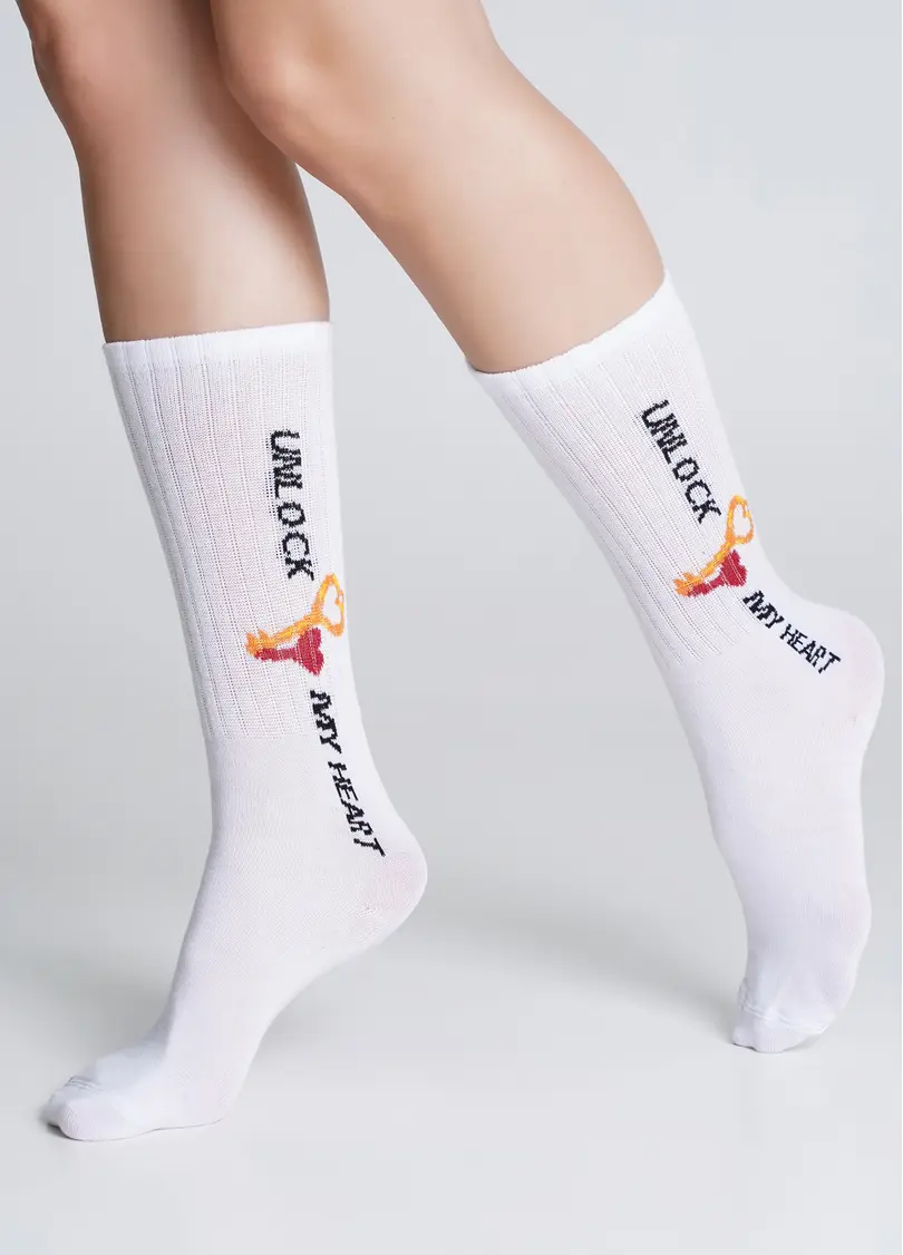 Високі шкарпетки з написом WS4 STRONG VALENTINE 004 white (білий)