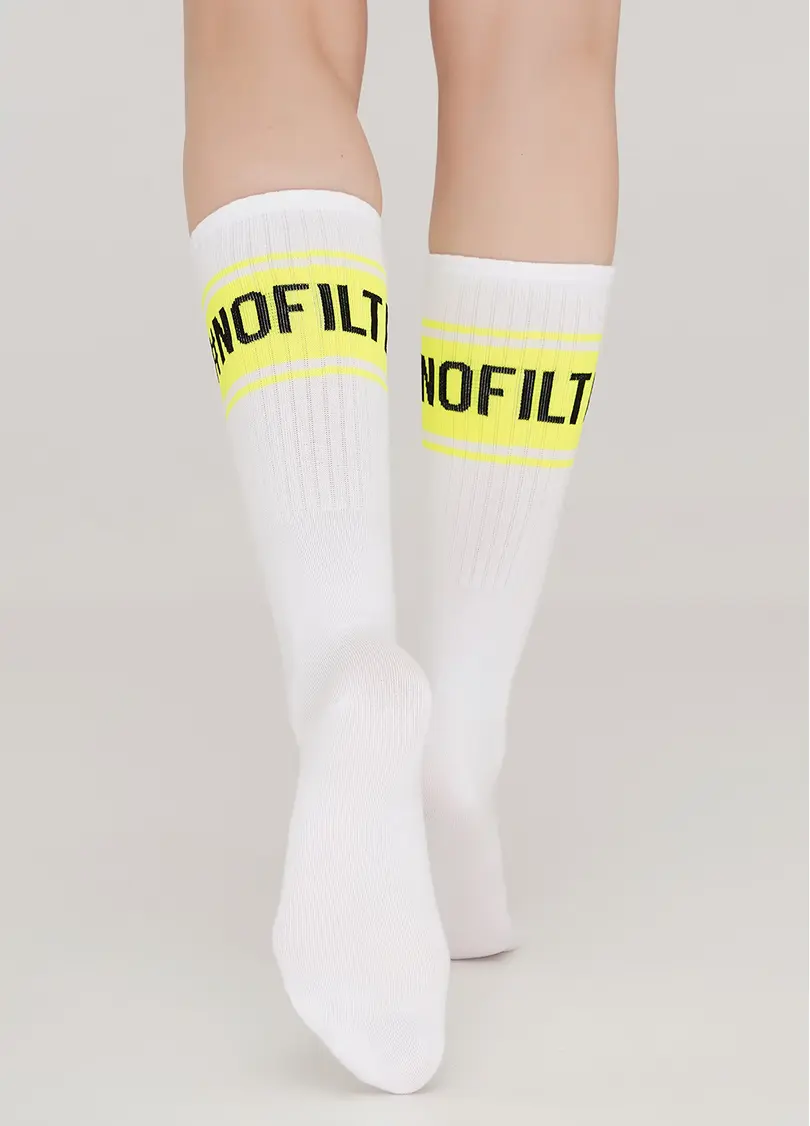Бавовняні шкарпетки високі з неоновим написом WS4 TEXT STRONG 012 white/yellow neon (білий/жовтий неон)