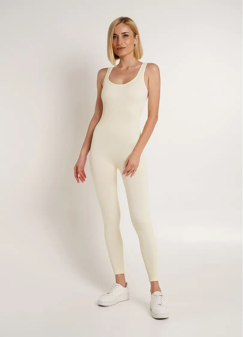 Комбінезон довгий в рубчик JUMPSUIT RIB CO milk (жовтий) GIULIA x Lichi by Lichi
