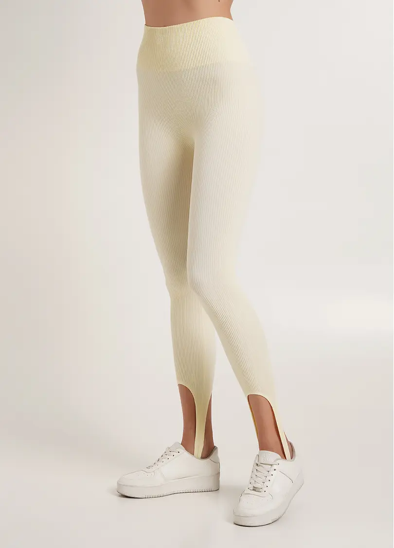 Легінси в рубчик зі штрипками LEGGINGS RIB STRIPE milk (жовтий) GIULIA x Lichi by Lichi