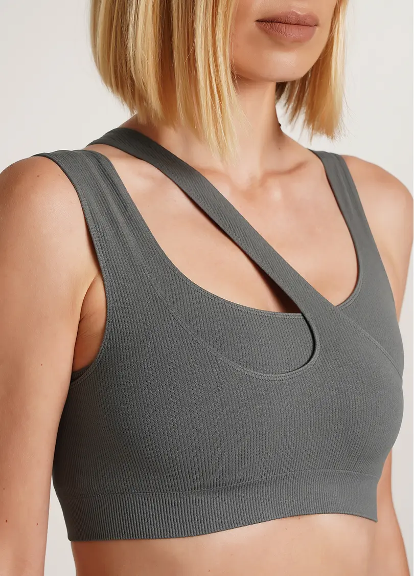 Безшовна майка з асиметричними бретелями TOP RIB CO graphite (сірий) GIULIA x Lichi by Lichi