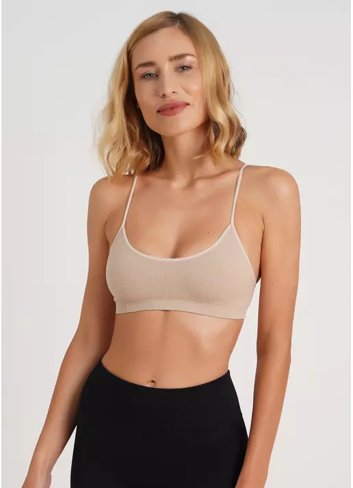 Топ на бретелях в рубчик CAMI TOP RIB naturale (бежевий)