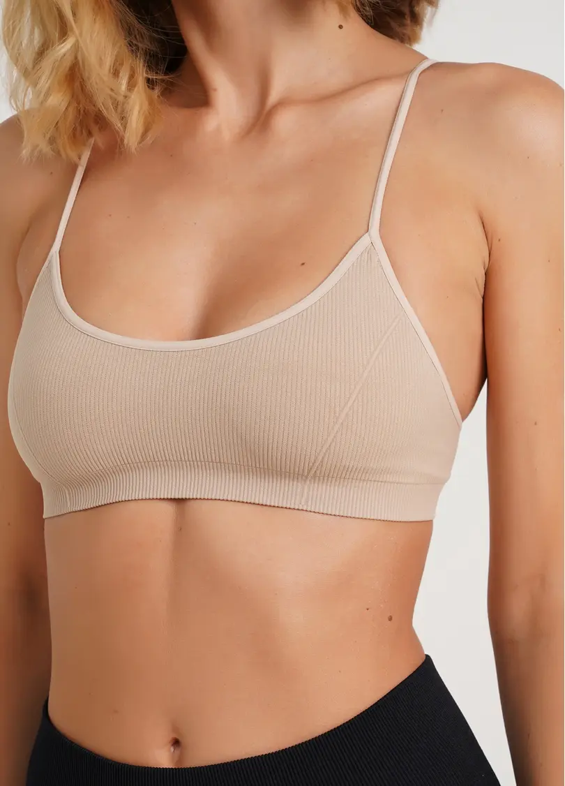 Топ на бретелях в рубчик CAMI TOP RIB naturale (бежевий)