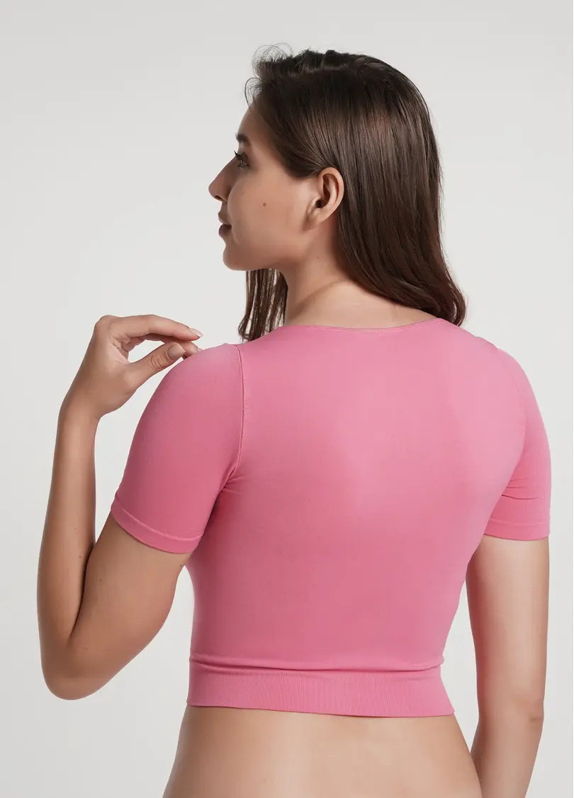 Укорочена безшовна футболка CROP T-SHIRT bubblegum (рожевий)