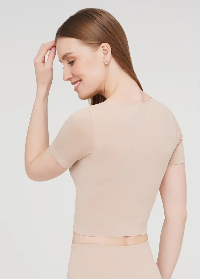 Укорочена безшовна футболка CROP T-SHIRT (бежевий)