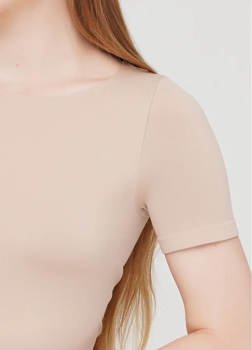 Укорочена безшовна футболка CROP T-SHIRT (бежевий)